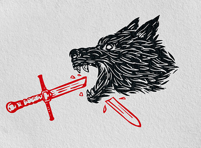 Wolf angry animal art dog draw grunge head hunter illustration predator print silhouette sword tattoo vector vintage wolf