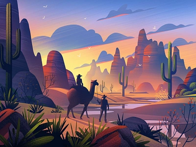 Desert Escape game art illustration outdoors puzzles retro sunset vintage