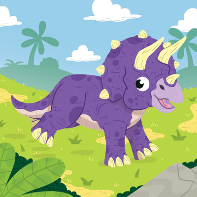 Triceratops nursery print board book character children cute design dinosaur illustration kids lit nursery picture print triceratops