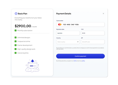 Payment confirmation screen. design ui ux