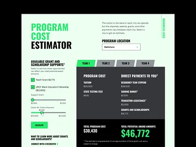 City Teaching Alliance :: Cost Calculator calculator cost education estimator finance non profit pricing school teachers ui ux