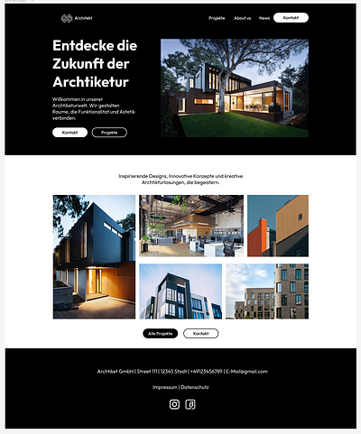 Portfolio einer Architekur Landingpage erstellt mit Figma figma graphic design landingpage ui