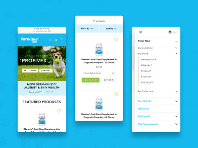 Vetnique :: Mobile Experience e commerce mobile mobile menu product responsive ui ux vet