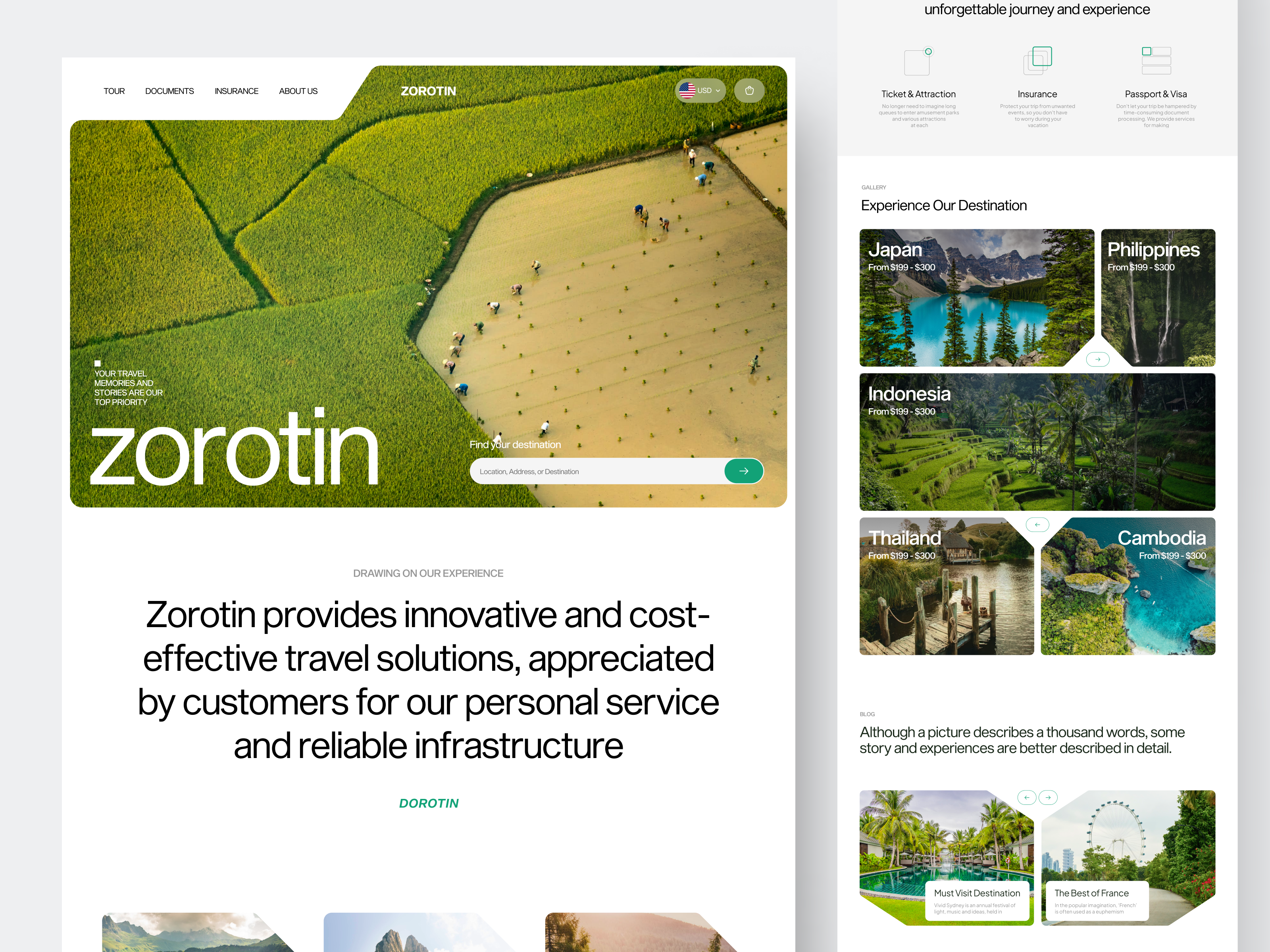Zorotin - Travel Website destination landing page travel travel web travel website traveller travelling ui kit web web design website
