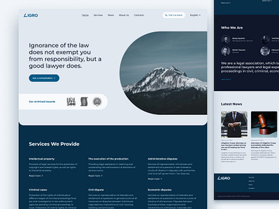 Landing page for law firm archived awards clean lawyer legal lending page minimalistic mountain news page services page simple ui ux website who we are