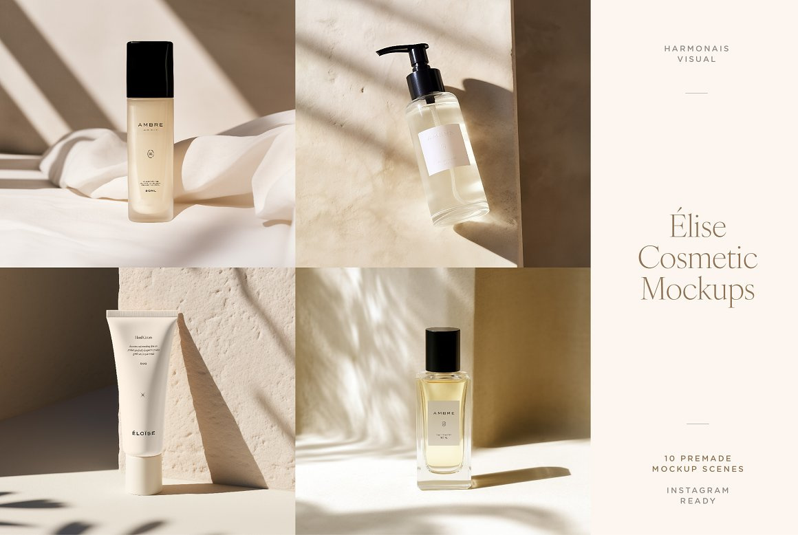 Elise - Cosmetic Mockups bottle mockup cosmetics mockups elegant mockup mockups mockups for instagram perfume mockup