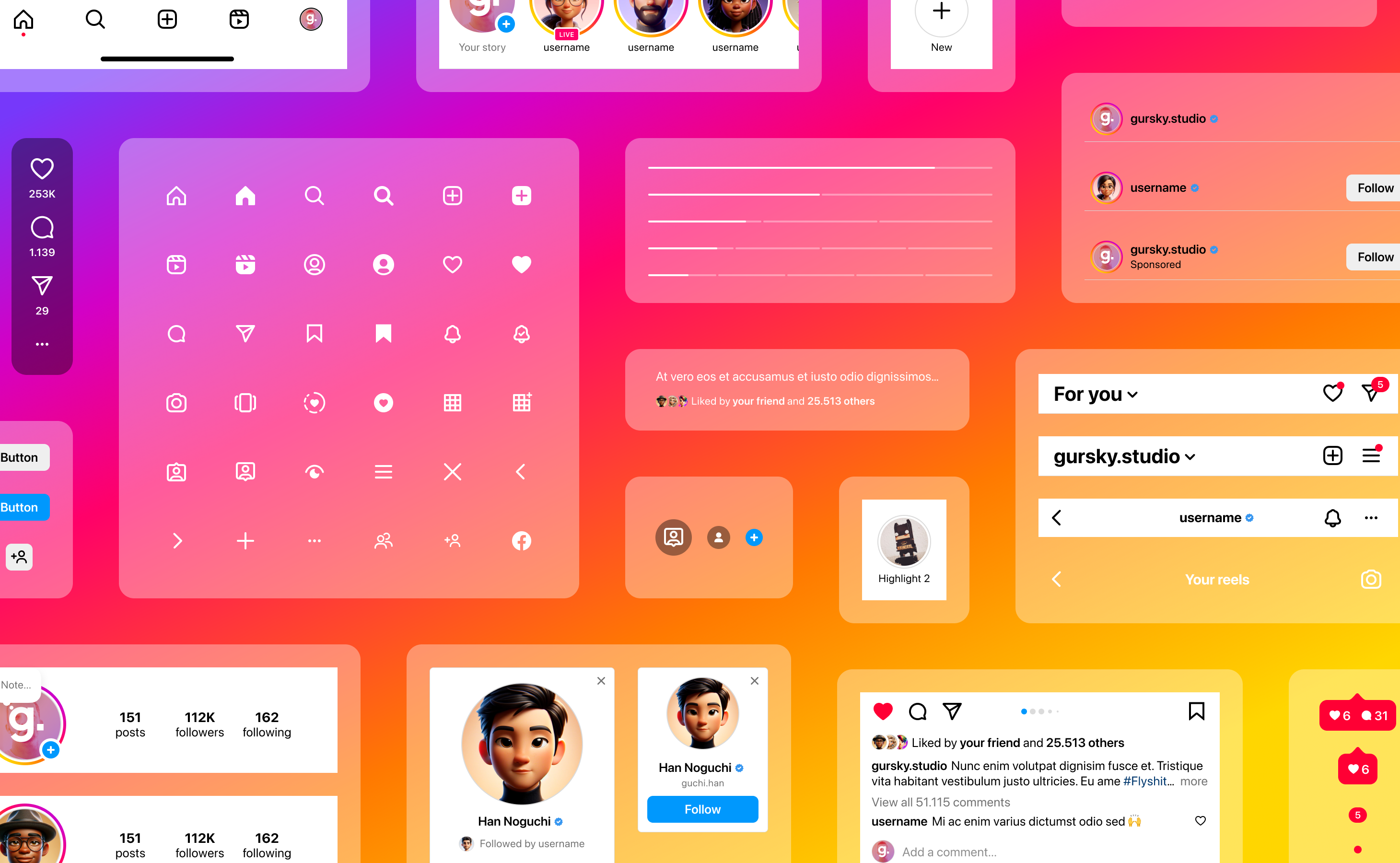 Instagram - UI Kit 1.0 app autolayout components design system download figma free icons instagram kit library mockup post social media template ui kit variables