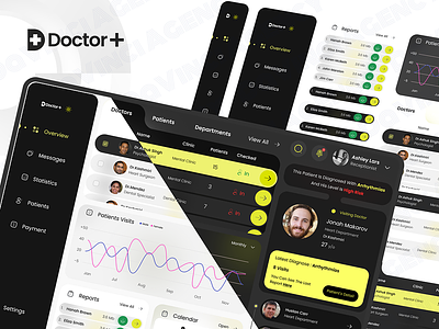 𝗗𝗼𝗰𝘁𝗼𝗿+ 𝗠𝗲𝗱𝗶𝗰𝗮𝗹 𝗗𝗮𝘀𝗵𝗯𝗼𝗮𝗿𝗱 departments doctor doctor plus patients reports statistics ui ui design visits