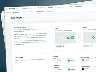 Academy Branding Configuration color picker logo navigation ui