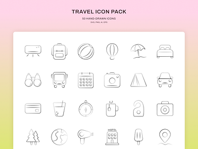 Travel Icon Pack (50 hand-drawn icons) design system hand drawn hotel icon set icons travel