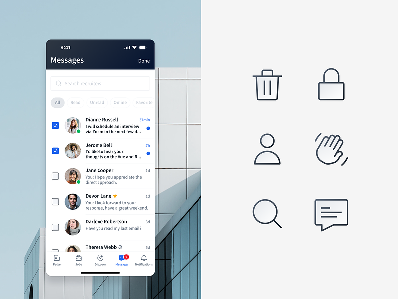 ClearanceJobs • Messages and Iconography design product ui ux
