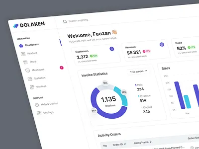 DOLAKEN - Sales Dashboard analytics clean dashboard design exploration graph marketplace order product productdesign sales salesdashboard ui uidesign uiux ux webapp