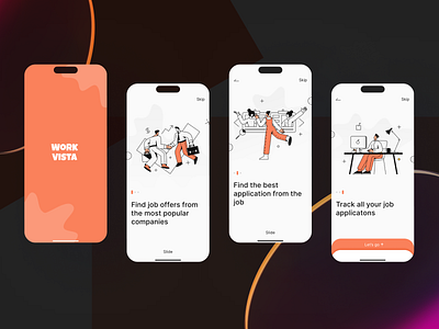 Workvista app: mobile design, mobile app concept 🌟 3d animation app app screen branding creative graphic design job app job portal logo motion graphics splash ui