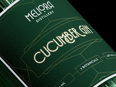 Meliora Gin alcohol art deco bottle branding cucumber distillery gin identity label meliora packaging