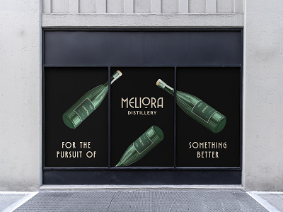 Meliora Gin art deco bottle branding distillery gin identity label meliora packaging poster wall