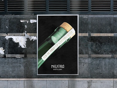 Meliora Gin art deco bottle branding distillery gin identity label meliora packaging poster wall