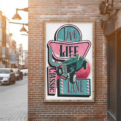 Life in the Classic Lane Poster 32 ford graphic design highboy hot rod poster vintage sign wall art