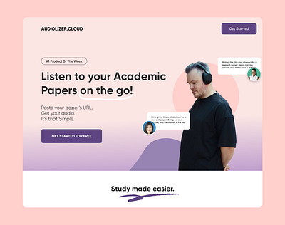 AudioLizer.Cloud - Listen to papers on the go! branding hero ui web