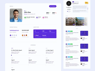 Broker + Profile app bio broker card clean flat layout minimalism profile real estate reviews simple top ui ux web webapp