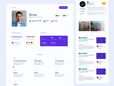 Broker + Profile app bio broker card clean flat layout minimalism profile real estate reviews simple top ui ux web webapp