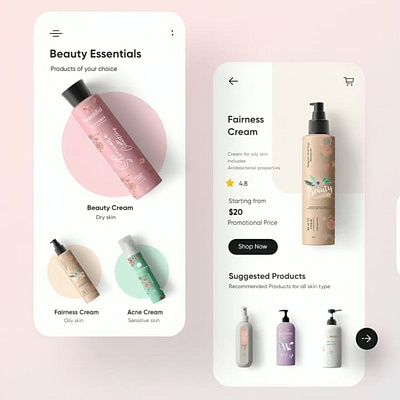 Organic beauty app interface app design interface ui