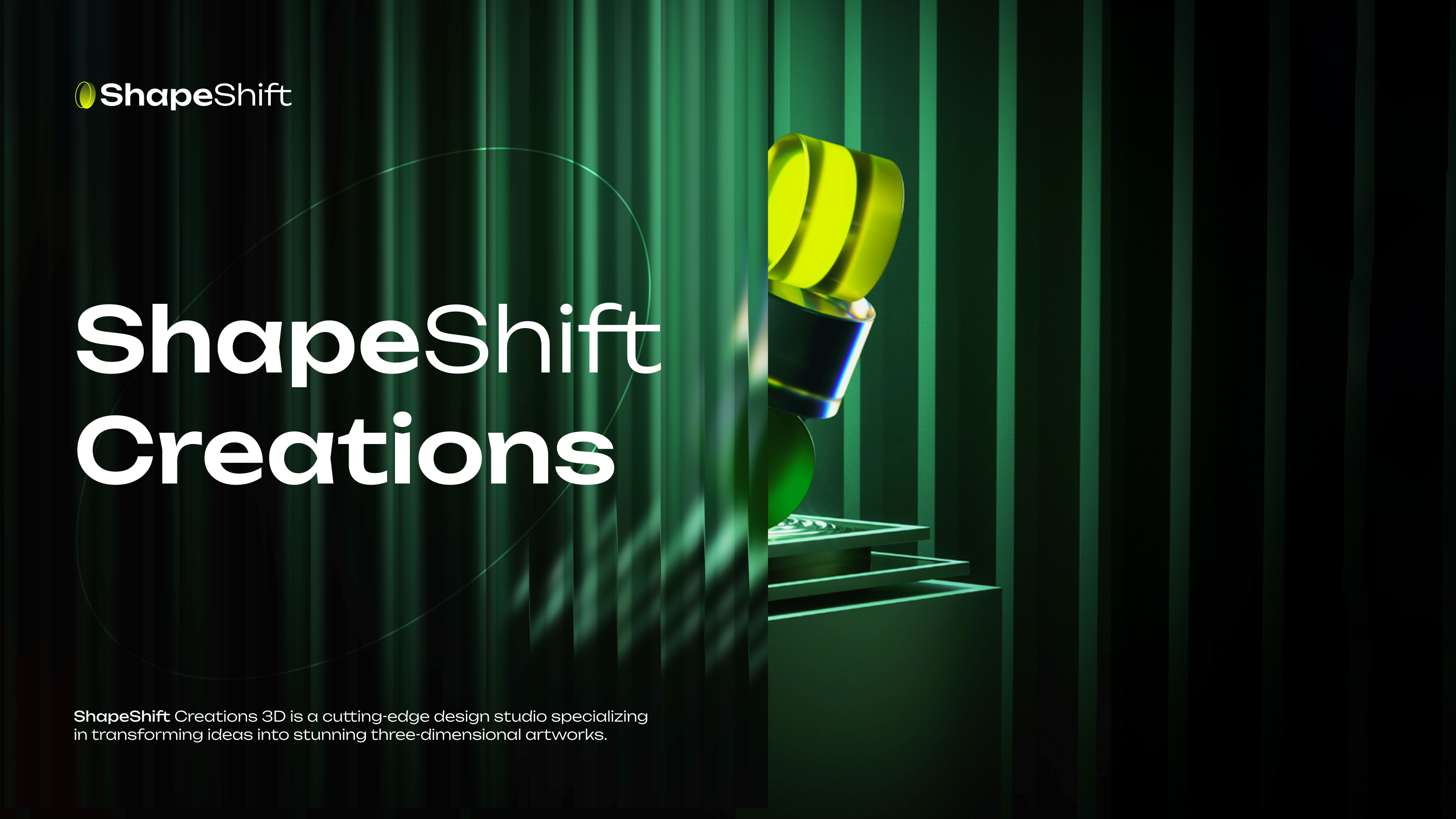 3D glass object, green and dark mode 3d banner dark design glass green photoshop render shape visual