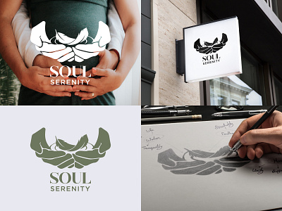 🌿 Soul Serenity Logo: Where Tranquility Meets Grace 🕊️ branding business cleen feather graphic design hand hand draw logo minimal modern professional soul unique water