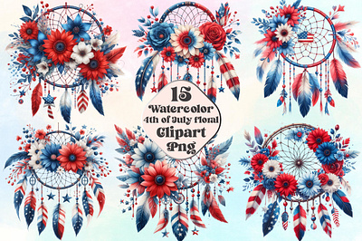 Watercolor 4th of July Floral Clipart flower clipart