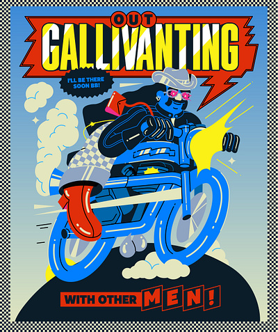 Out Gallivanting cowboy gay graphic design graphicdesign illustration lgbtq man motorcycle poster