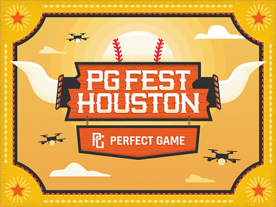Perfect Game Fest in Houston baseball design drone fun gig poster horns houston illustration orange social sports stadium steer western yellow