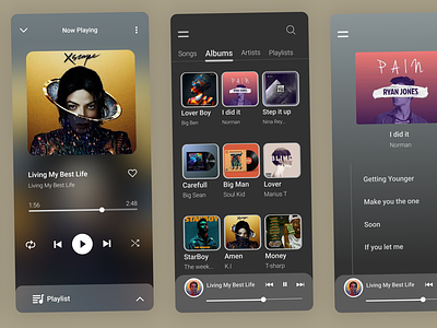 Music App Design albums app mobile app mp3 mp4 music music app music player player playlist song ui