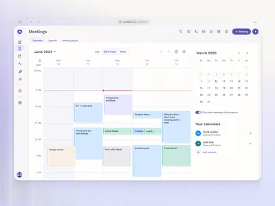 Outreach – Calendar app booking branding calendar calendars color pallete colors crm meetings outreach redesign sales ui user interface