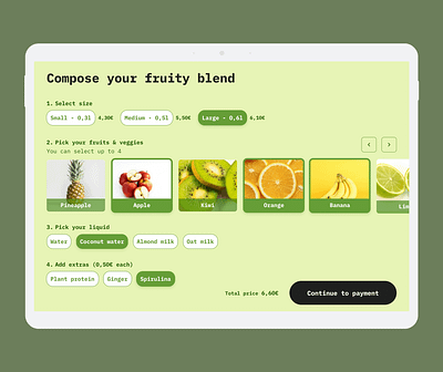 Touchscreen ordering system in smoothie bar dailyui dailyui043