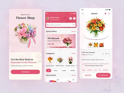 Flower Shop App android app app design bouquet clean decor delivery app design figma flower shop flower shop app flowers flowers delivery ios mobile app plant plants product design ui ui design