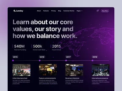 SaaS About Us Page about us analytics business crm dark data design globe gradient hero marketing modern saas sales service statistics track ui ux website