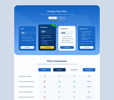 Pricing section design for the learning platform design learning pricing ui