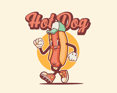 Retro Vintage HotDog Mascot cartoon character mascot retro vintage