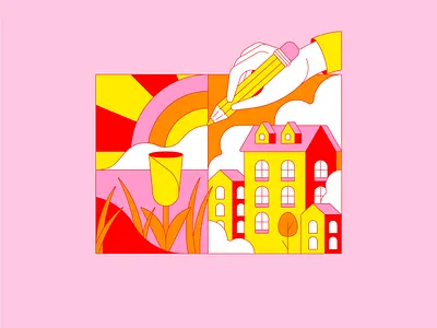 LEFTOVERS #04 The Apartment apartment badge bulidings drawing dutch flower holand illustration line pencil rainbow tulip tullip vector windowframe wireframe