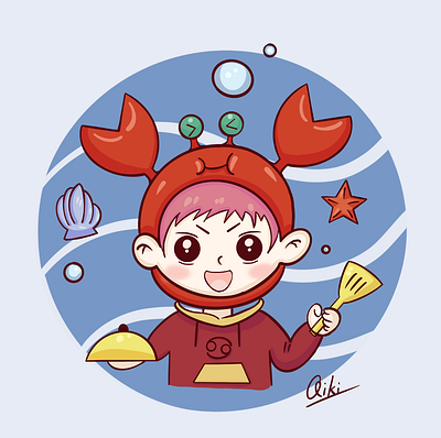 Cute Cook anime astrological sign cooking crab cute boy illustration sea seafood shell star zodiac zodiac cancer