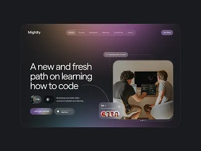 Mightty - Landing concept apple coding concept edtech frosted ui gradient landing visionos visionpro