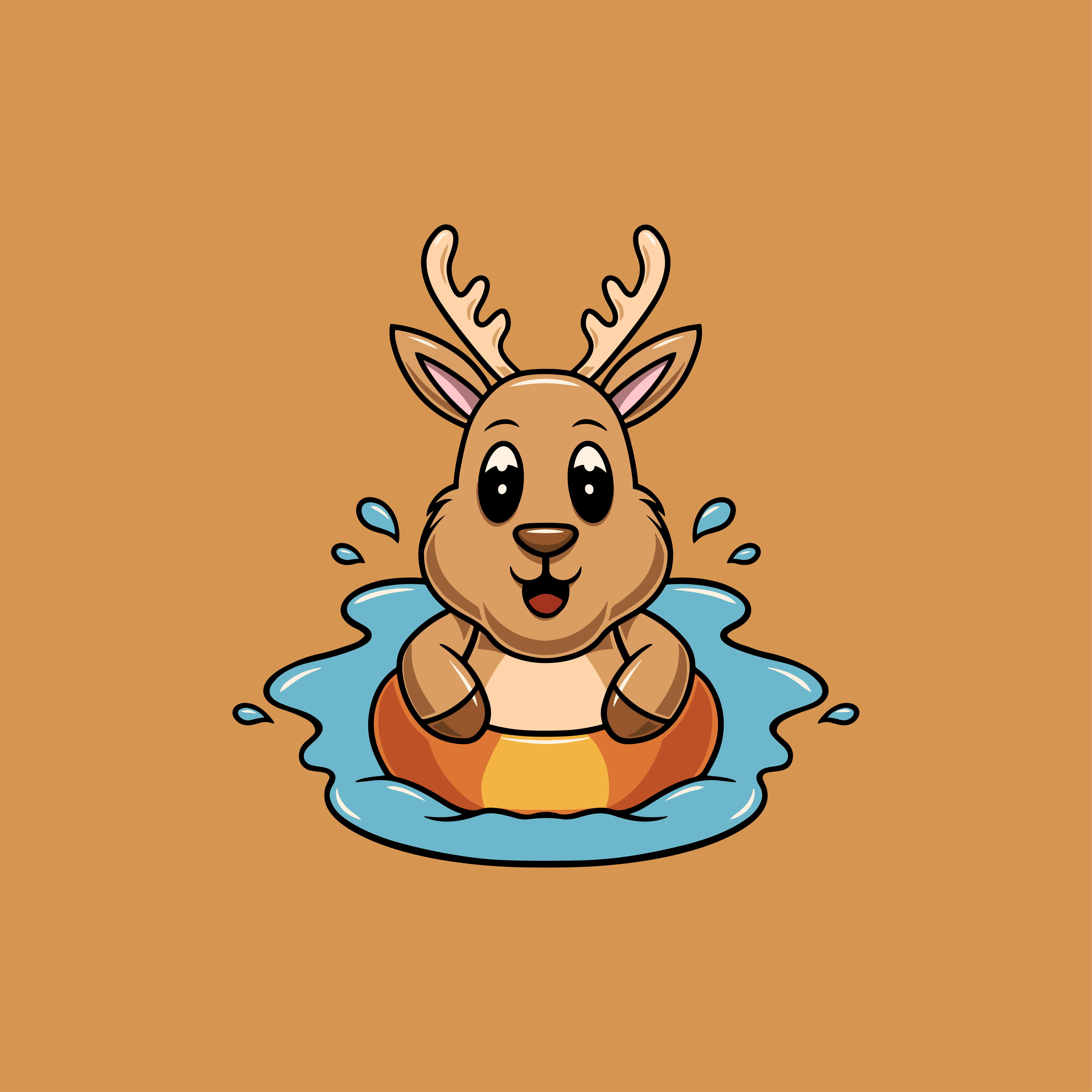 Cute deer swimming in the pool cartoon illustration doe
