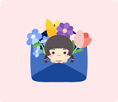 Letter with flowers character contact cute art cute drawing cute girl design digital art email envelope flowers illustration letter send
