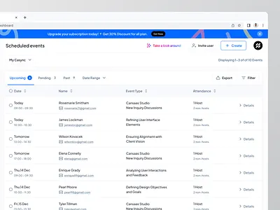 Schedule Dashboard appoinment app appointment booking cansaas clean dashboard events interface saas schedule scheduled events scheduling ui ux web app website