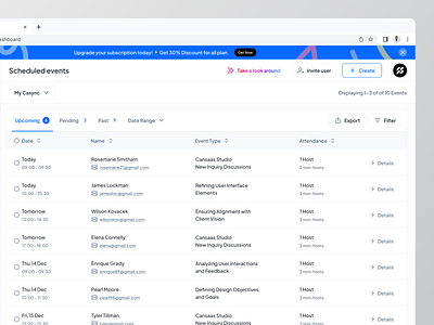 Schedule Dashboard appoinment app appointment booking cansaas clean dashboard events interface saas schedule scheduled events scheduling ui ux web app website