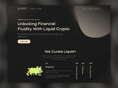 Liquid Crypto Landing Page Redesign blockchain blockchian clean crypto crypto landing page cryptocurrency dark design defi defi landing pae defi landing page defi website design financial landing page landing page design liquid crypto ui ui design website website design