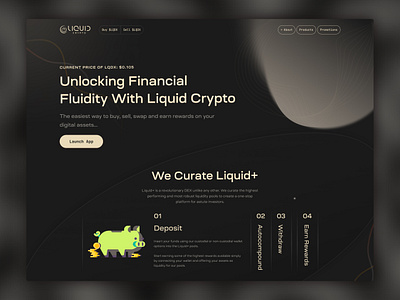 Liquid Crypto Landing Page Redesign blockchain blockchian clean crypto crypto landing page cryptocurrency dark design defi defi landing pae defi landing page defi website design financial landing page landing page design liquid crypto ui ui design website website design