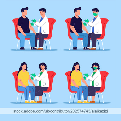 Doctor Give Vaccine Injection Shot To Patient character health illustration medical vector