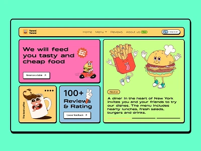 Yammi Yammi - design site for cafe brutalism design food graphic design land landig page minimalism mobile neo neobrutalism ui