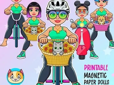 Bike lover paper doll design 2d illustration character design diy emoji fashion female fashion illustration game game for girls graphic design illustration kids magnetic dolls paper doll paper toy papercraft stickers toy