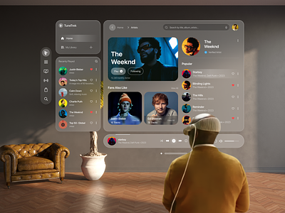 TuneTrek : Vision Pro Music Player App apple apple music ar augmented reality design music music app music app ui music player music streaming playlist podcast saas web app spatial spatial ui spotify virtual reality vision vision pro vr
